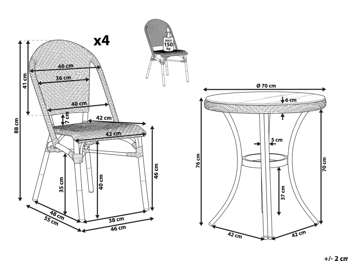 Set da pranzo da giardino 4 posti RIFREDDO Rattan sintetico (PE) Blu