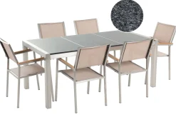 Set da pranzo da giardino 6 posti GROSSETO Piastra tripla Granito Lucido Grigio/Beige