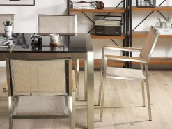 Set da pranzo da giardino 6 posti GROSSETO Piastra tripla Granito Lucido Grigio/Beige