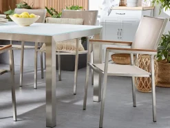 Set da pranzo da giardino 6 posti GROSSETO Piastra tripla Granito Lucido Grigio/Beige