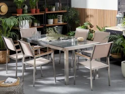 Set da pranzo da giardino 6 posti GROSSETO Piastra tripla Granito Lucido Grigio/Beige