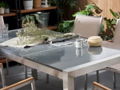 Set da pranzo da giardino 6 posti GROSSETO Piastra tripla Granito Lucido Grigio/Beige