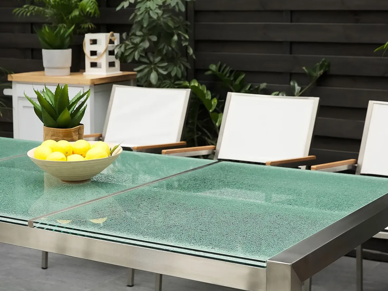 Set da pranzo da giardino 8 posti GROSSETO Vetro incrinato Trasparente/Grigio