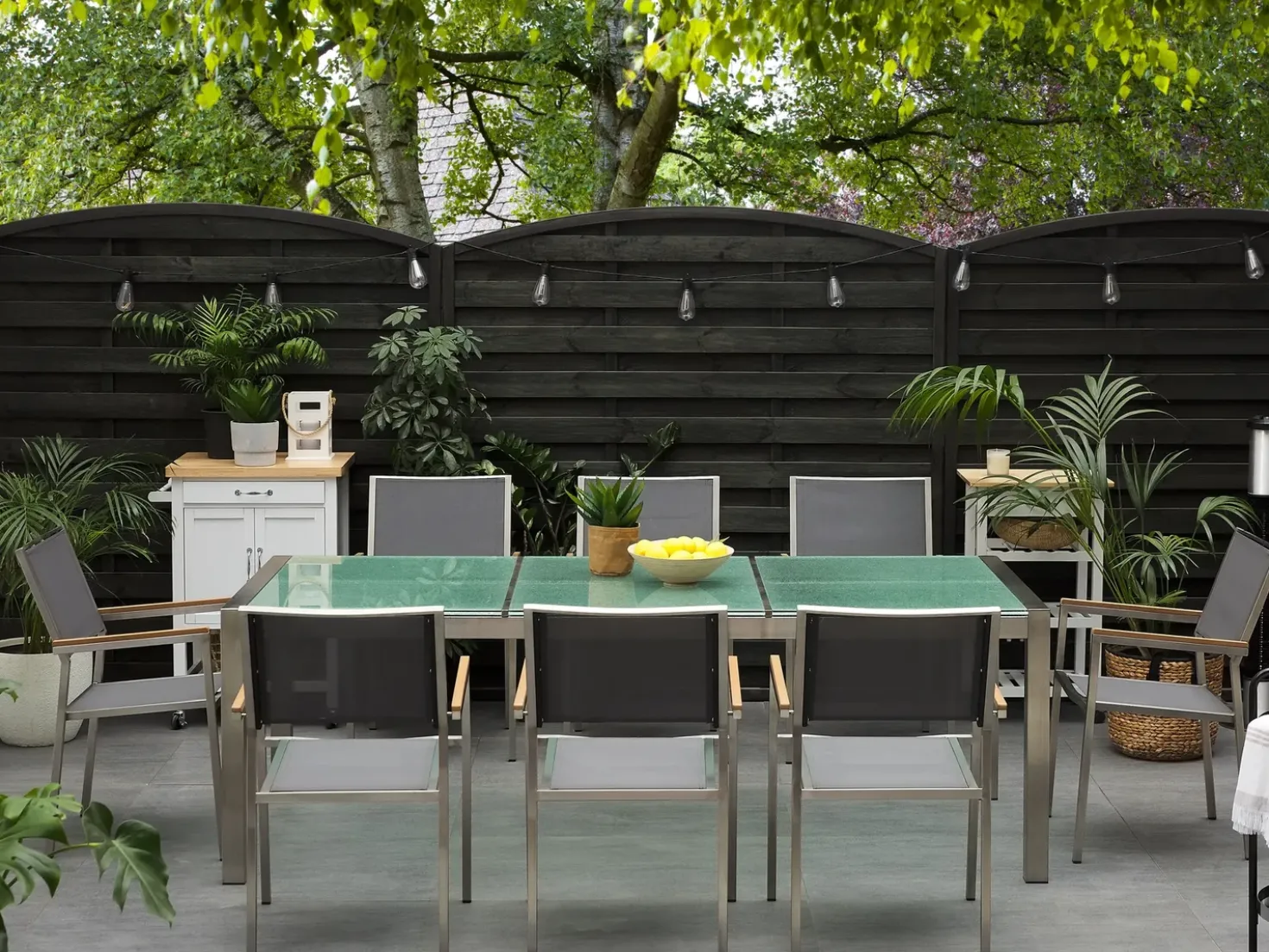 Set da pranzo da giardino 8 posti GROSSETO Vetro incrinato Trasparente/Grigio