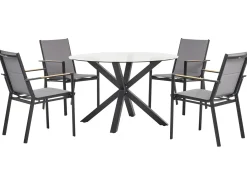Set da pranzo da giardino 4 posti MALETTO/BUSSETO Vetro Nero