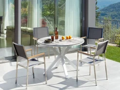 Set da pranzo da giardino 4 posti MALETTO/GROSSETO Metallo Effetto marmo Grigio/Bianco
