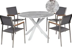 Set da pranzo da giardino 4 posti MALETTO/GROSSETO Metallo Effetto marmo Grigio/Bianco