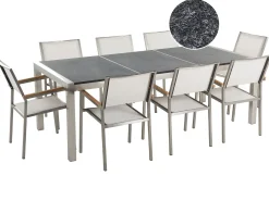 Set da pranzo da giardino 8 posti GROSSETO Piastra tripla Granito fiammato Nero/Bianco