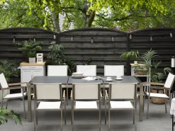 Set da pranzo da giardino 8 posti GROSSETO Piastra tripla Granito fiammato Nero/Bianco