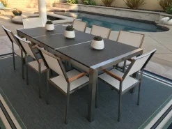 Set da pranzo da giardino 8 posti GROSSETO Piastra tripla Granito fiammato Nero/Bianco