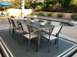 Set da pranzo da giardino 8 posti GROSSETO Piastra tripla Granito fiammato Nero/Bianco