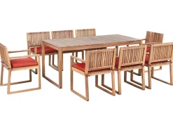 Set da pranzo da giardino 8 posti SASSARI PREMIUM con cuscini Legno di acacia certificato Rosso