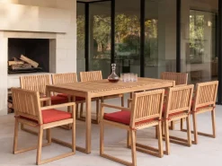 Set da pranzo da giardino 8 posti SASSARI PREMIUM con cuscini Legno di acacia certificato Rosso