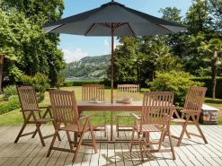 Set da pranzo da giardino 6 posti AMANTEA con Ombrellone Legno d'acacia Grigio