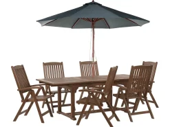 Set da pranzo da giardino 6 posti AMANTEA con Ombrellone Legno d'acacia Grigio