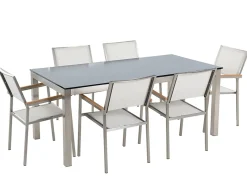 Set da pranzo da giardino 6 posti GROSSETO Vetro temperato Nero/Bianco