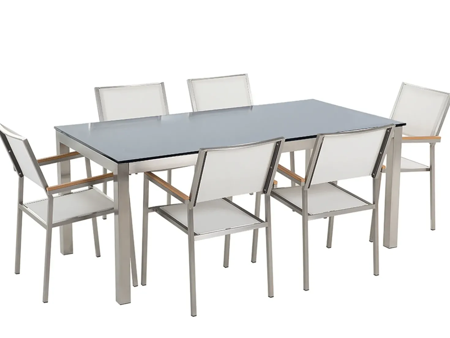 Set da pranzo da giardino 6 posti GROSSETO Vetro temperato Nero/Bianco