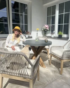 Set da pranzo da giardino 4 posti OLBIA con cuscini Cemento Beige