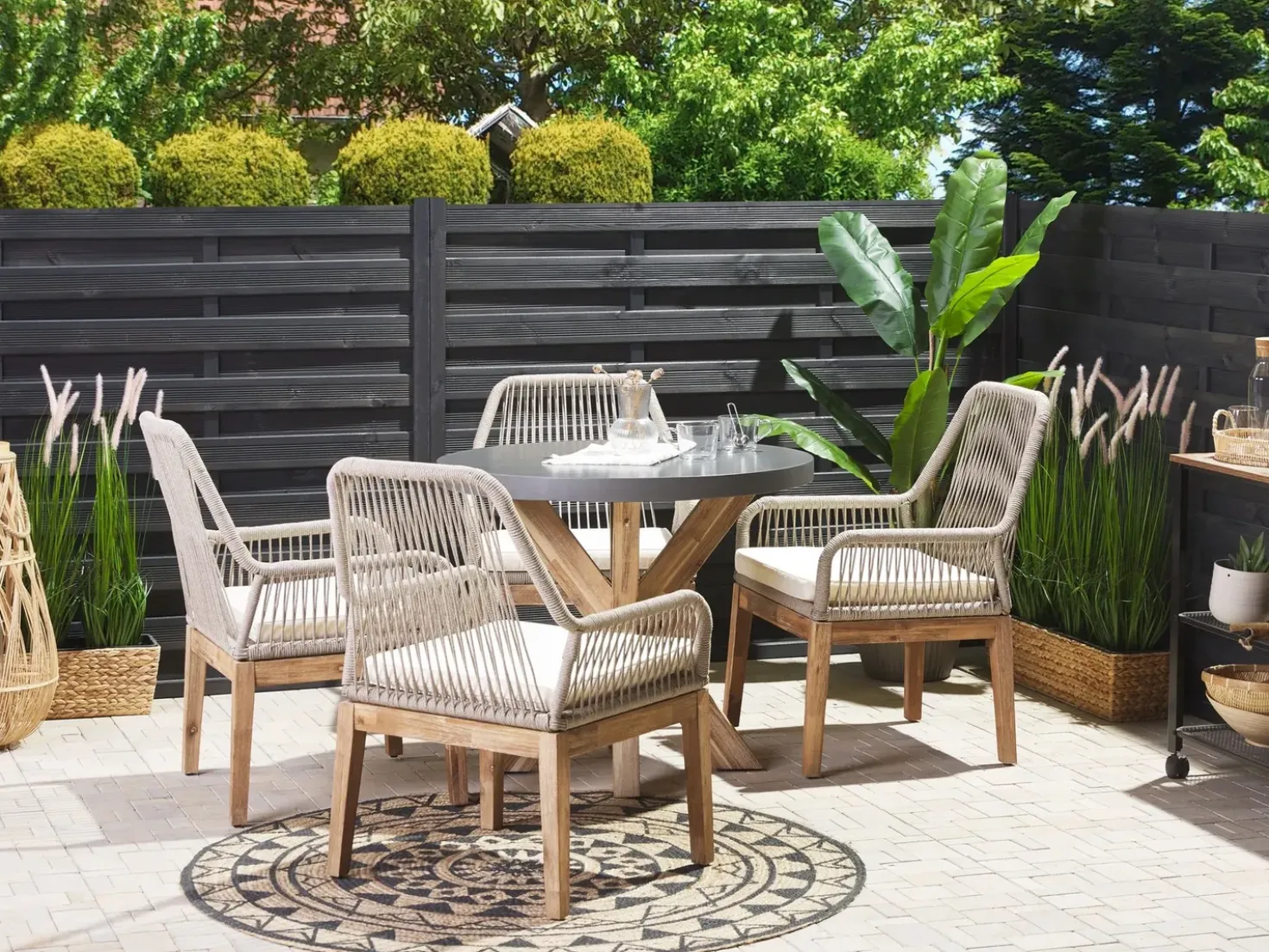 Set da pranzo da giardino 4 posti OLBIA con cuscini Cemento Beige