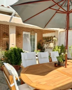 Set da pranzo da giardino 8 posti MAUI con Ombrellone Legno d'acacia Bianco sporco