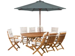 Set da pranzo da giardino 8 posti MAUI con Ombrellone Legno d'acacia Bianco sporco
