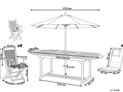 Set da pranzo da giardino 8 posti MAUI con Ombrellone Legno d'acacia Bianco sporco