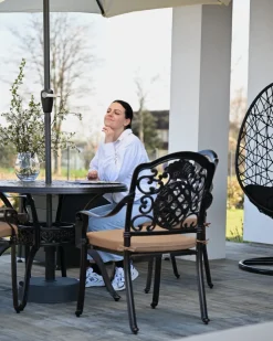 Set da pranzo da giardino 4 posti SALENTO con Ombrellone (16 opzioni) Metallo Marrone scuro
