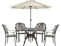Set da pranzo da giardino 4 posti SALENTO con Ombrellone (16 opzioni) Metallo Marrone scuro