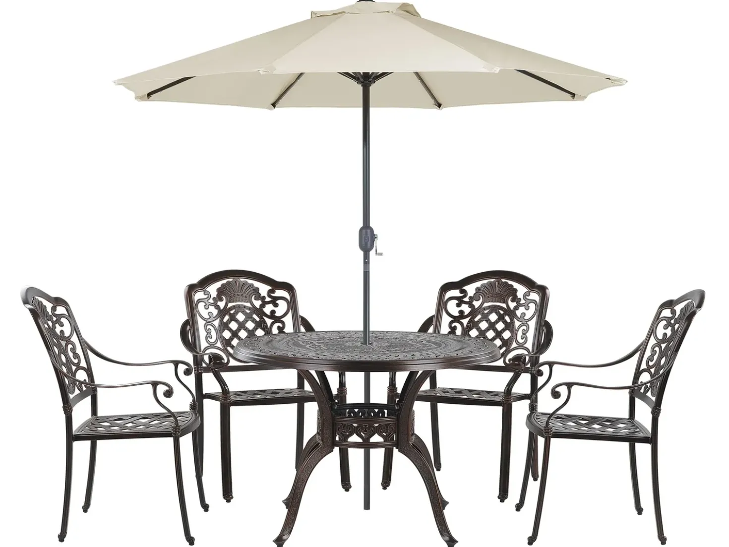Set da pranzo da giardino 4 posti SALENTO con Ombrellone (16 opzioni) Metallo Marrone scuro