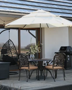 Set da pranzo da giardino 4 posti SALENTO con Ombrellone (16 opzioni) Metallo Marrone scuro