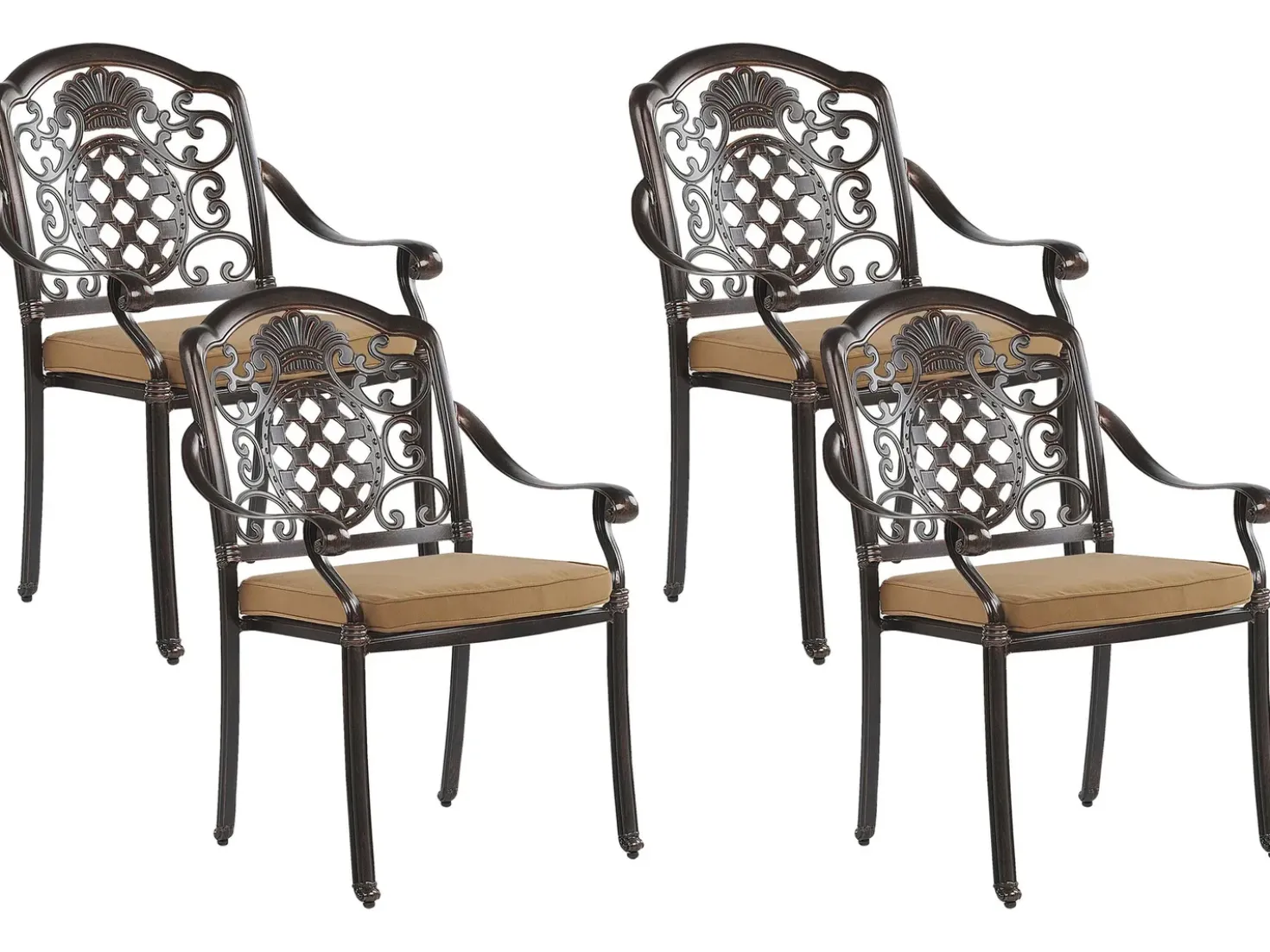 Set da pranzo da giardino 4 posti SALENTO con Ombrellone (16 opzioni) Metallo Marrone scuro