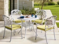 Set da pranzo da giardino 4 posti ANCONA con cuscini Metallo Bianco sporco
