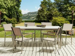 Set da pranzo da giardino 6 posti COSOLETO/GROSSETO Vetro temperato Effetto marmo Bianco/Beige