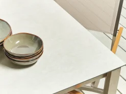 Set da pranzo da giardino 6 posti COSOLETO/GROSSETO Vetro temperato Effetto marmo Bianco/Beige