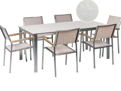 Set da pranzo da giardino 6 posti COSOLETO/GROSSETO Vetro temperato Effetto marmo Bianco/Beige