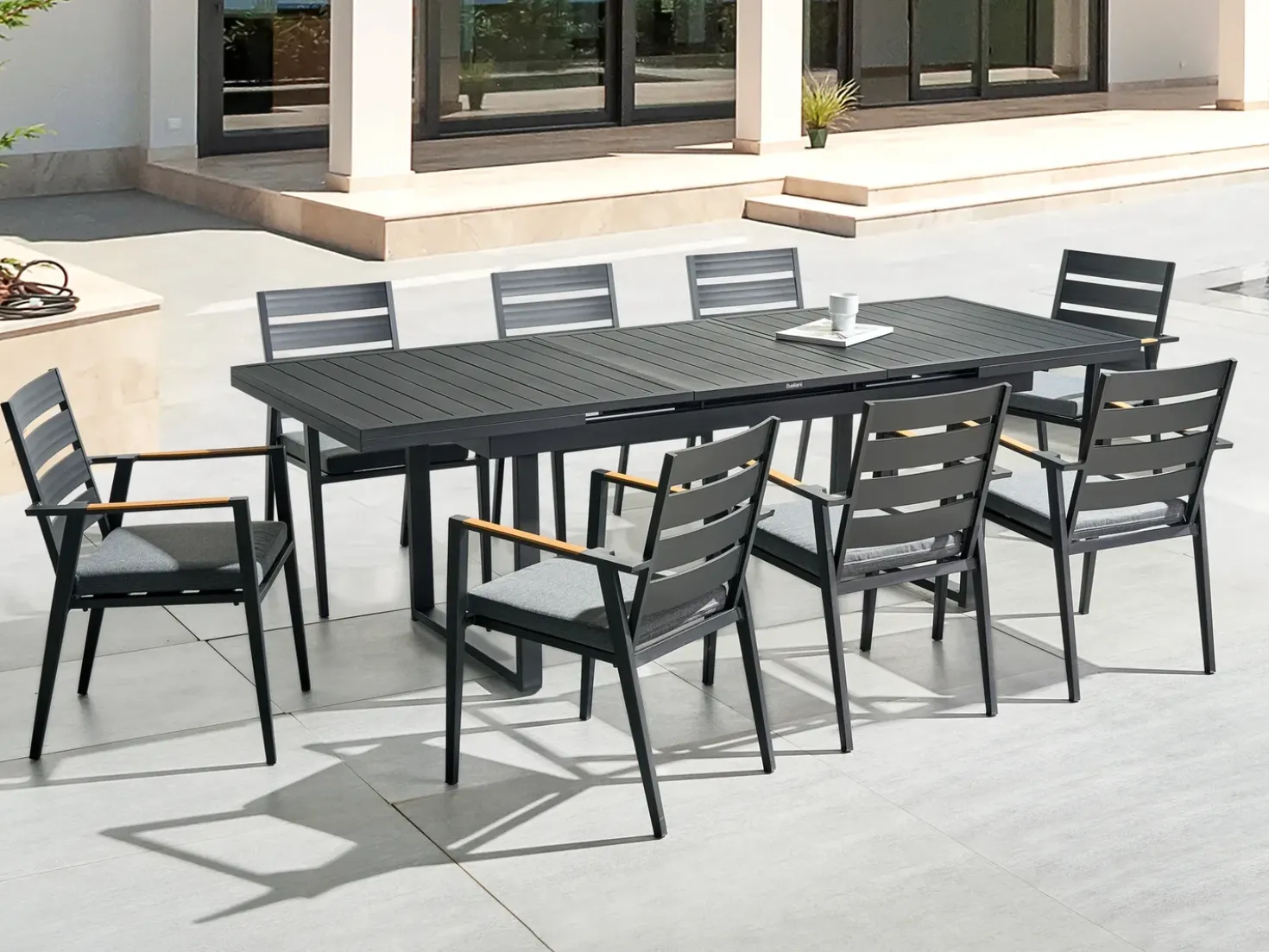 Set da pranzo da giardino 8 posti VALCANETTO/TAVIANO con cuscini Metallo Nero