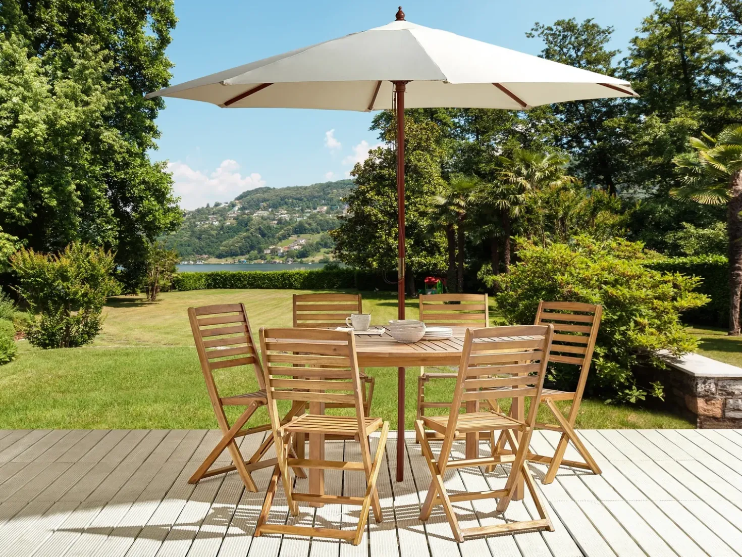 Set da pranzo da giardino 6 posti TOLVE con Ombrellone (12 opzioni) Legno d'acacia Marrone