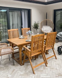 Set da pranzo da giardino 6 posti JAVA con Ombrellone (12 opzioni) Legno d'acacia Marrone chiaro