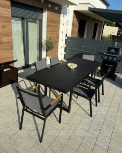 Set da pranzo da giardino 6 posti VALCANETTO/BUSSETO Metallo Nero