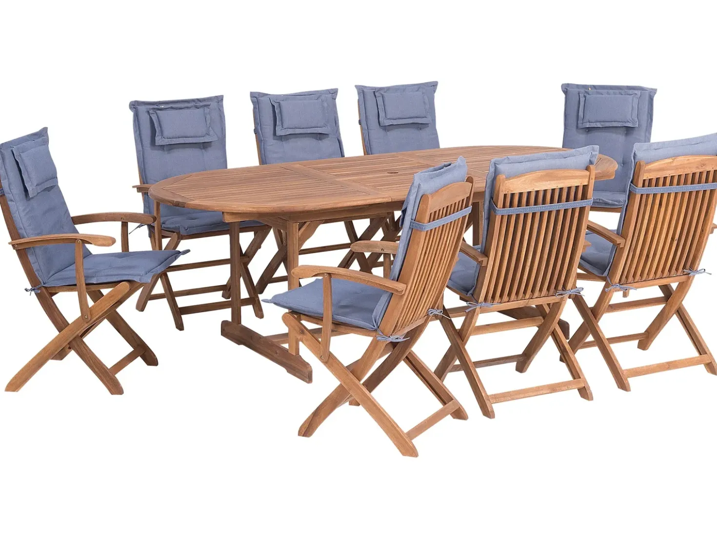 Set da pranzo da giardino 8 posti MAUI con cuscini Legno d'acacia Blu