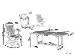 Set da pranzo da giardino 8 posti MAUI con cuscini Legno d'acacia Blu