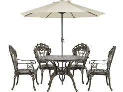 Set da pranzo da giardino 4 posti SAPRI con Ombrellone (16 opzioni) Metallo Marrone scuro