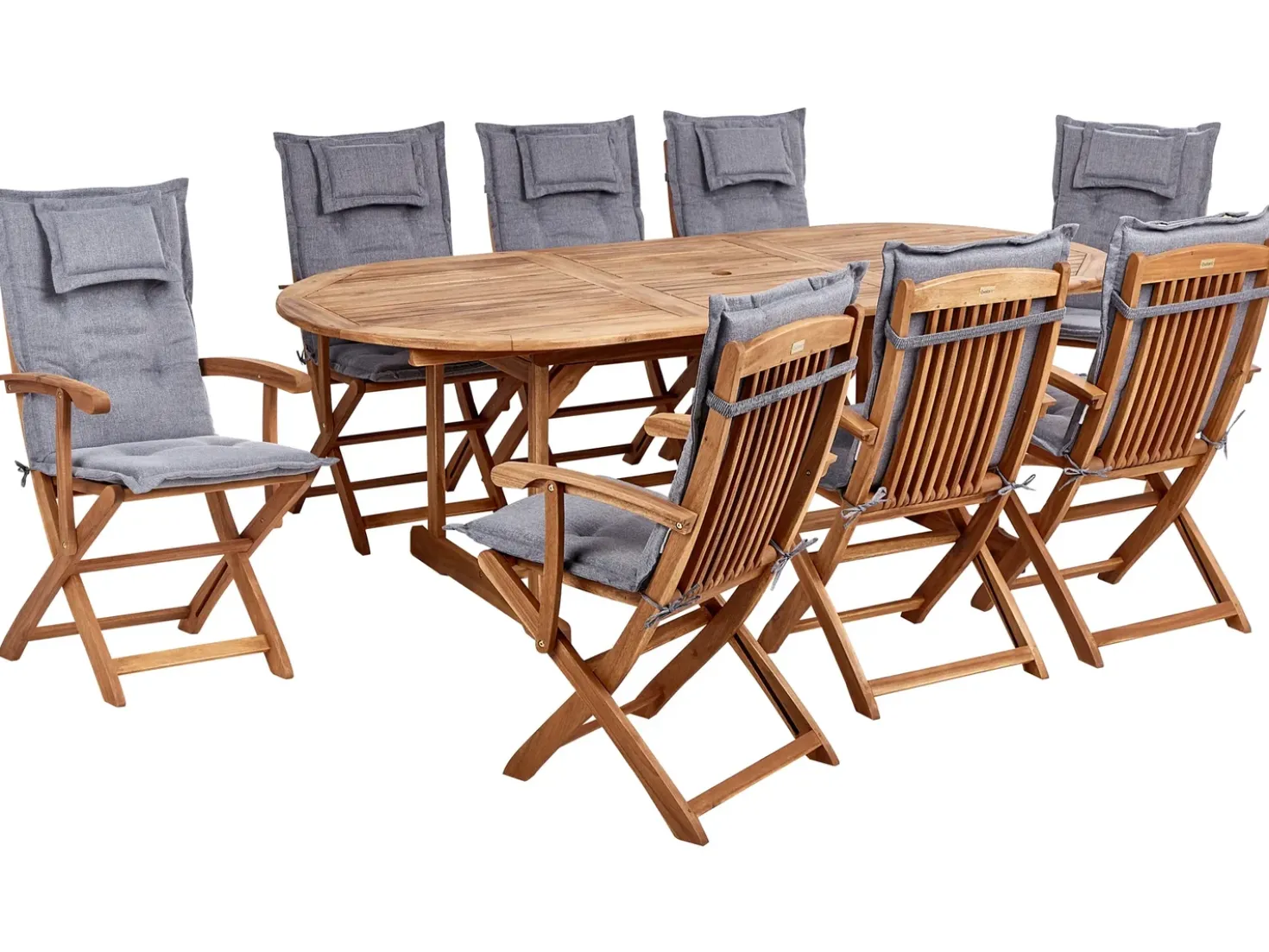 Set da pranzo da giardino 8 posti MAUI II con cuscini Legno d'acacia Grigio
