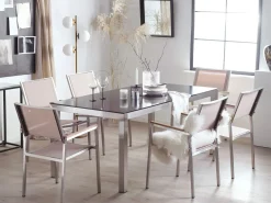 Set da pranzo da giardino 6 posti GROSSETO Vetro temperato Nero/Beige