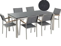 Set da pranzo da giardino 6 posti GROSSETO Granito Lucido Grigio/Nero
