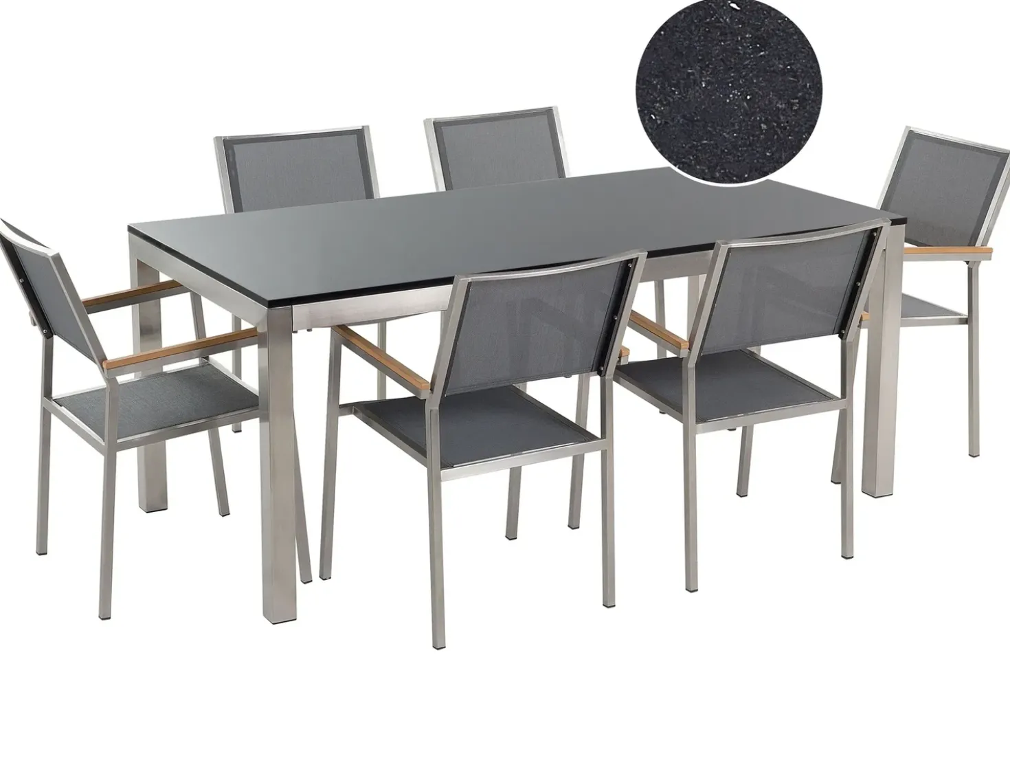 Set da pranzo da giardino 6 posti GROSSETO Granito Lucido Grigio/Nero