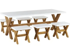 Set da pranzo da giardino con sgabelli 6 posti OLBIA Cemento Bianco