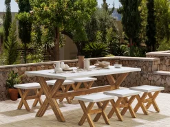 Set da pranzo da giardino con sgabelli 6 posti OLBIA Cemento Bianco