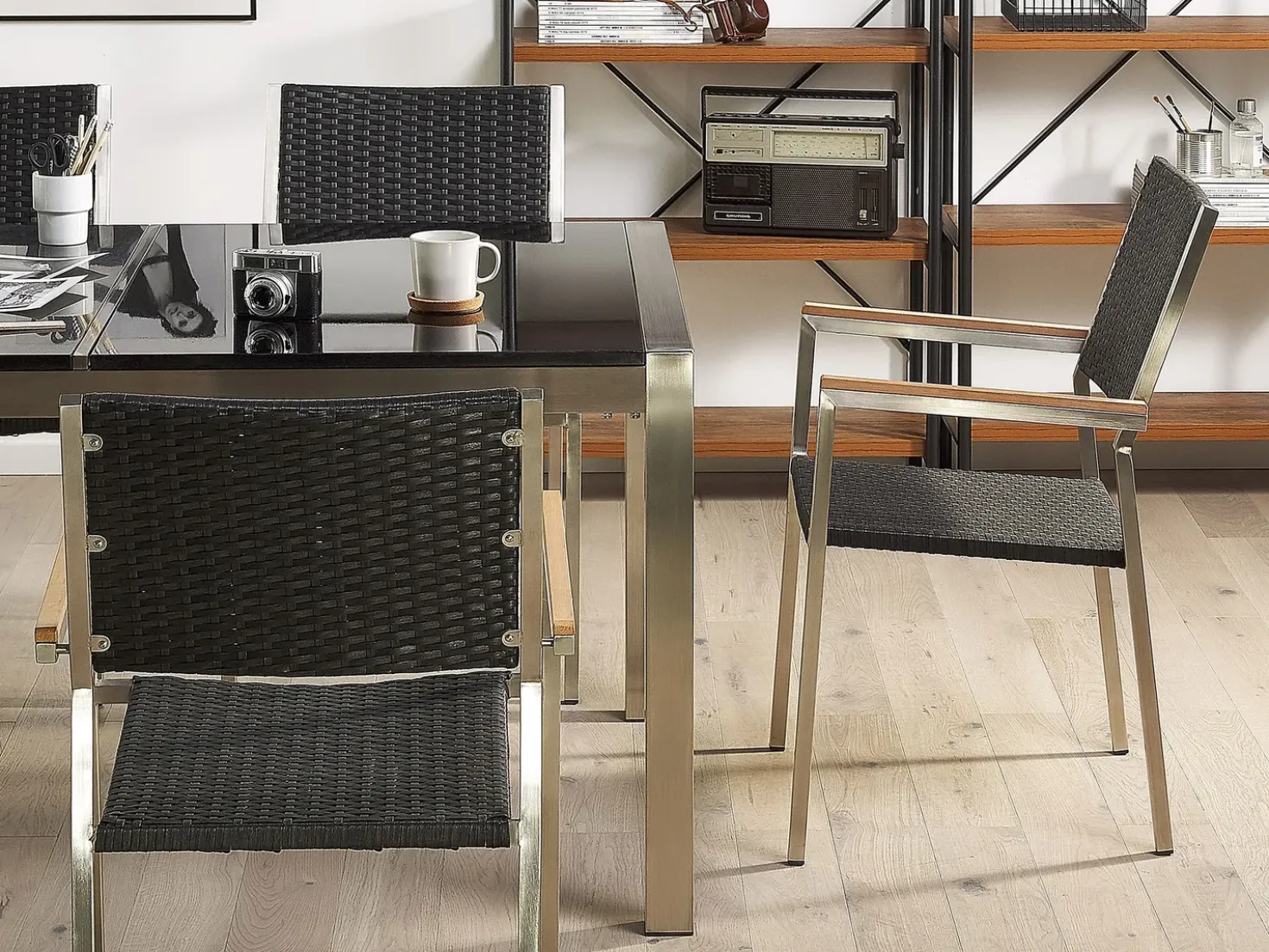 Set da pranzo da giardino 6 posti GROSSETO Piastra tripla Basalto fiammato Nero