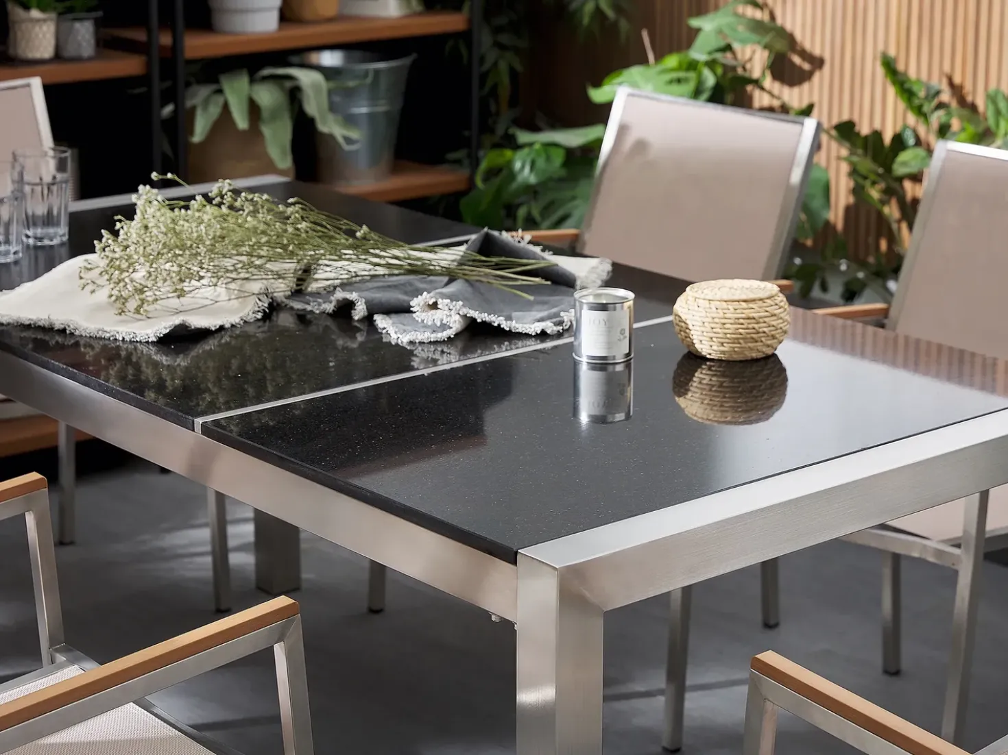 Set da pranzo da giardino 6 posti GROSSETO Piastra tripla Granito Lucido Nero